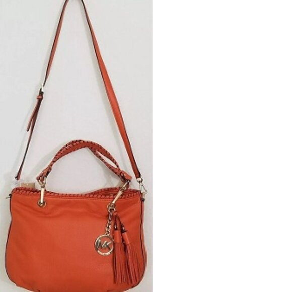 MICHAEL KORS BENNET TANGERINE ORANGE LEATHER MEDIUM CROSSBODY TOTE BAG NWT! - Picture 6 of 11